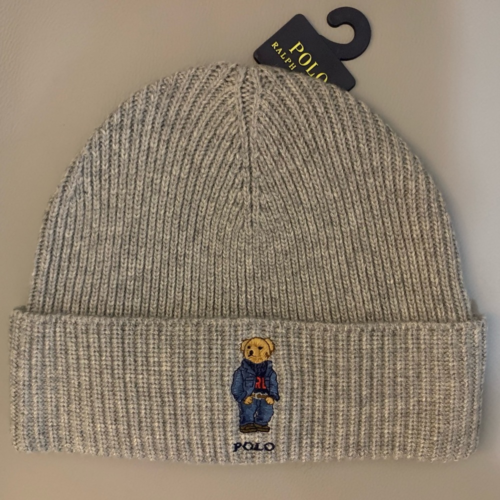 NWT Polo Bear Rib Knit Beanie Gray. OS